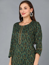 Women Green Cotton Blend Ethnic Motifs
